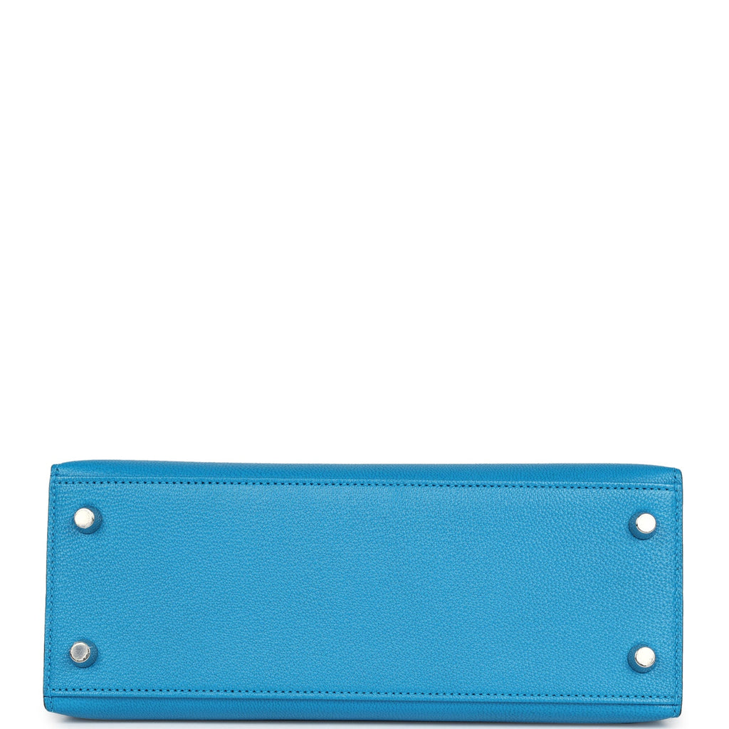 Hermes Kelly Sellier 25 Bleu Zanzibar Chevre Palladium Hardware - Exclusu