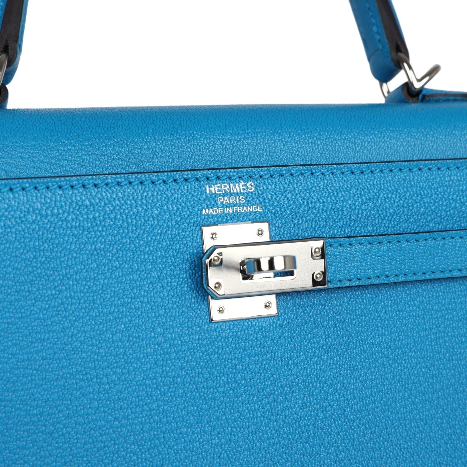 Hermes Kelly Sellier 25 Bleu Zanzibar Chevre Palladium Hardware - Exclusu
