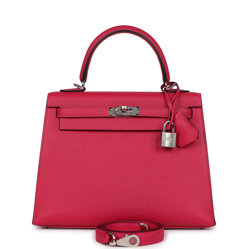 Hermes Kelly Sellier 25 Framboise Verso Epsom Palladium Hardware - Exclusu