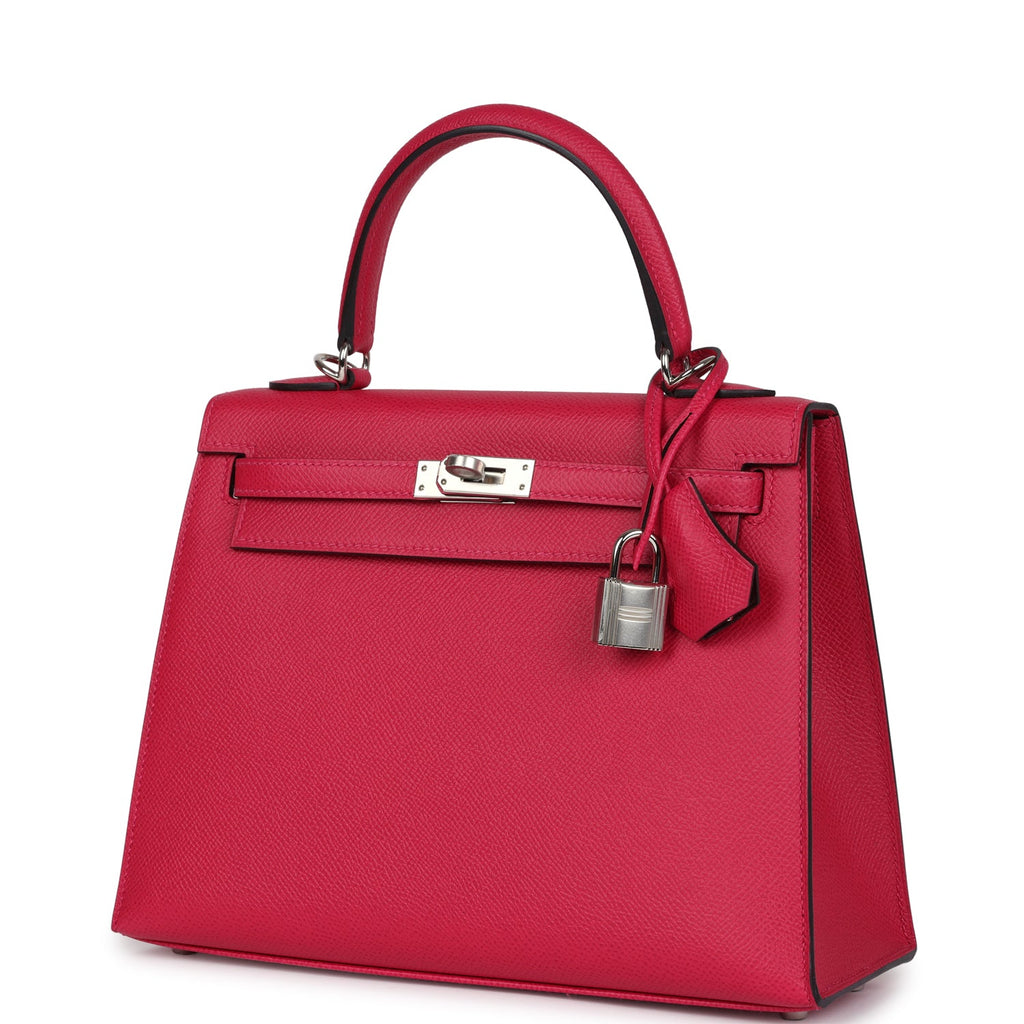 Hermes Kelly Sellier 25 Framboise Verso Epsom Palladium Hardware - Exclusu