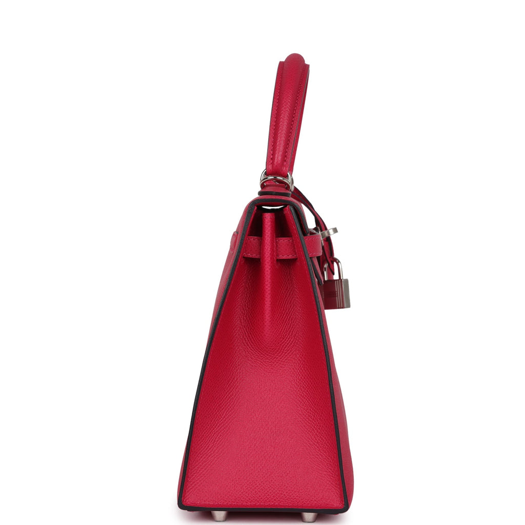 Hermes Kelly Sellier 25 Framboise Verso Epsom Palladium Hardware - Exclusu