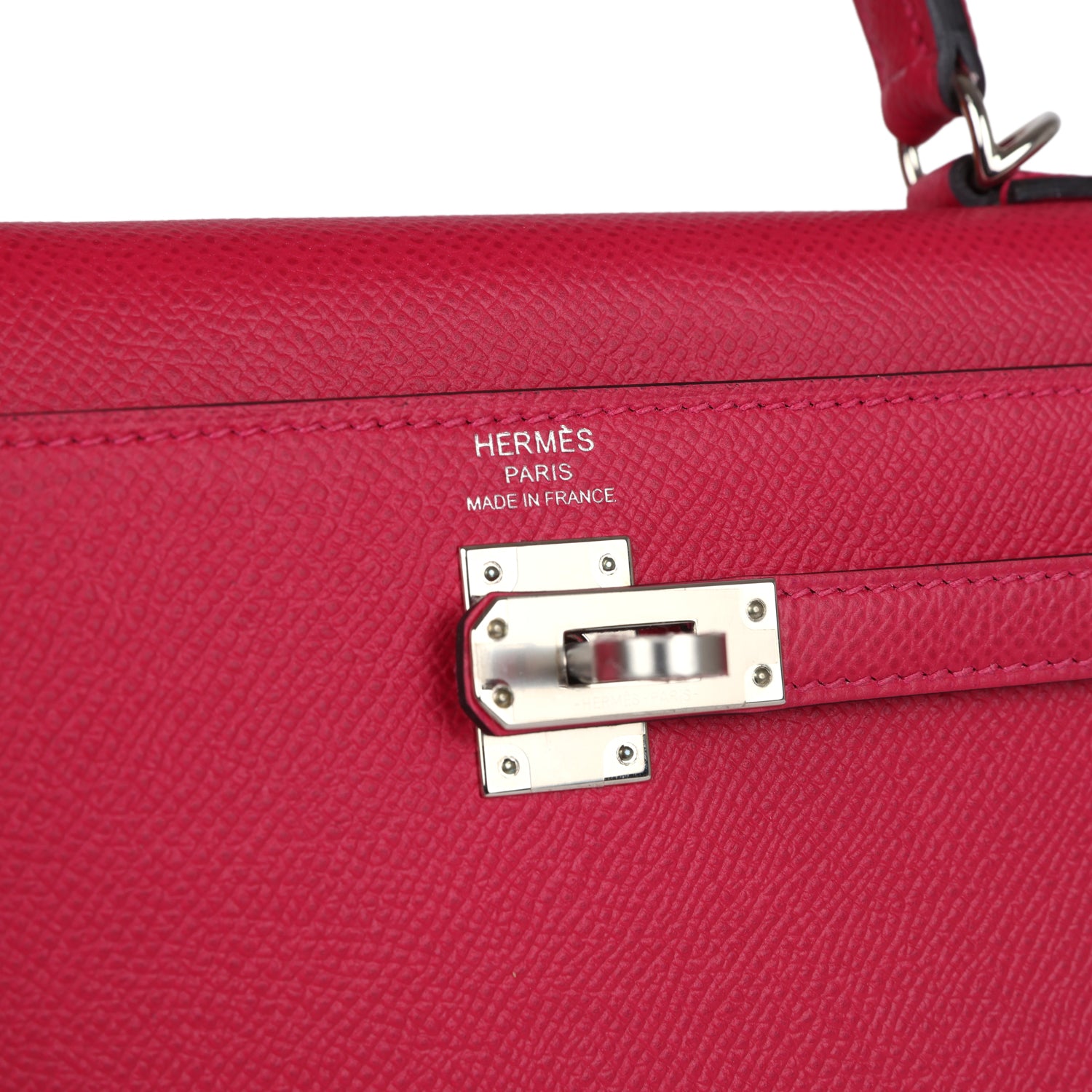 Hermes Kelly Sellier 25 Framboise Verso Epsom Palladium Hardware - Exclusu