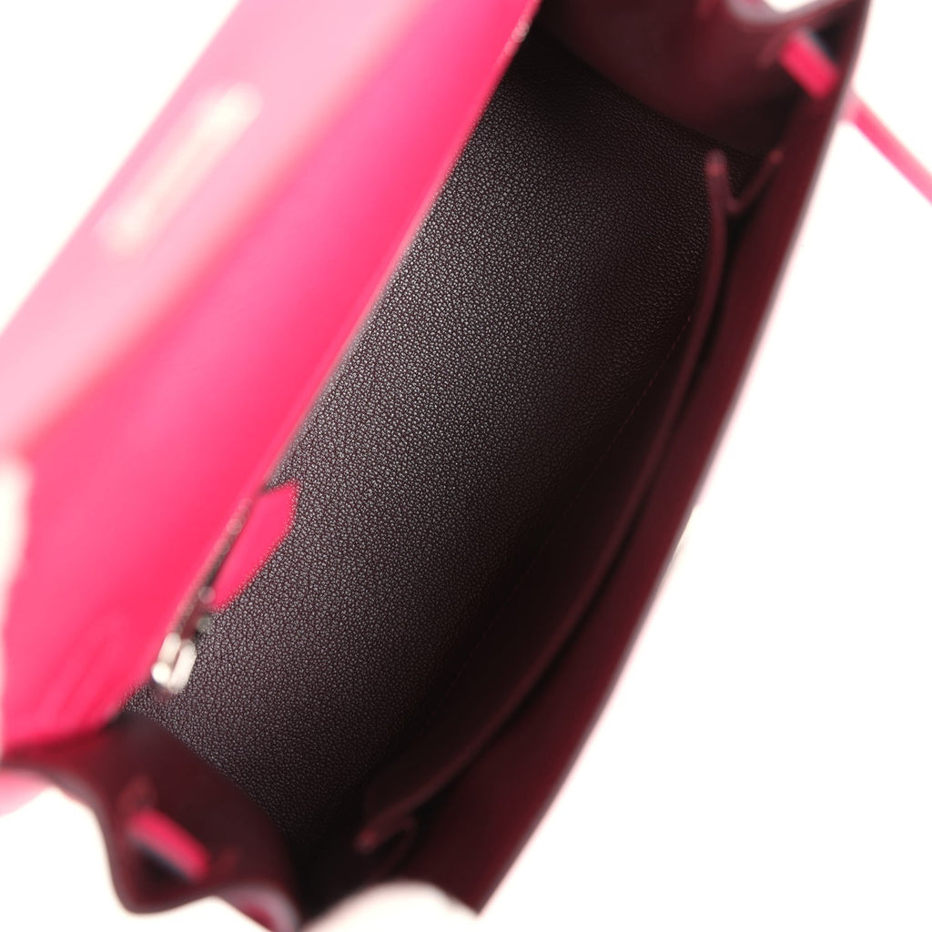 Hermes Kelly Sellier 25 Framboise Verso Epsom Palladium Hardware - Exclusu