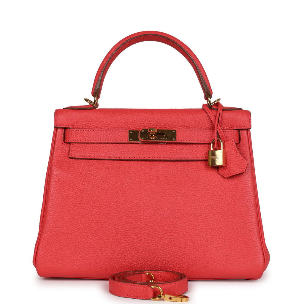 Hermes Kelly Retourne 28 Rose Shocking Chevre Gold Hardware - Exclusu
