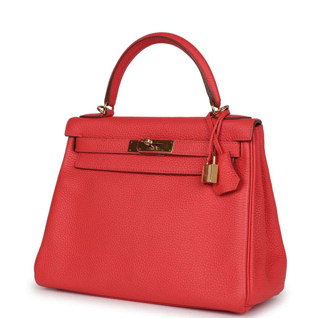 Hermes Kelly Retourne 28 Rose Shocking Chevre Gold Hardware - Exclusu