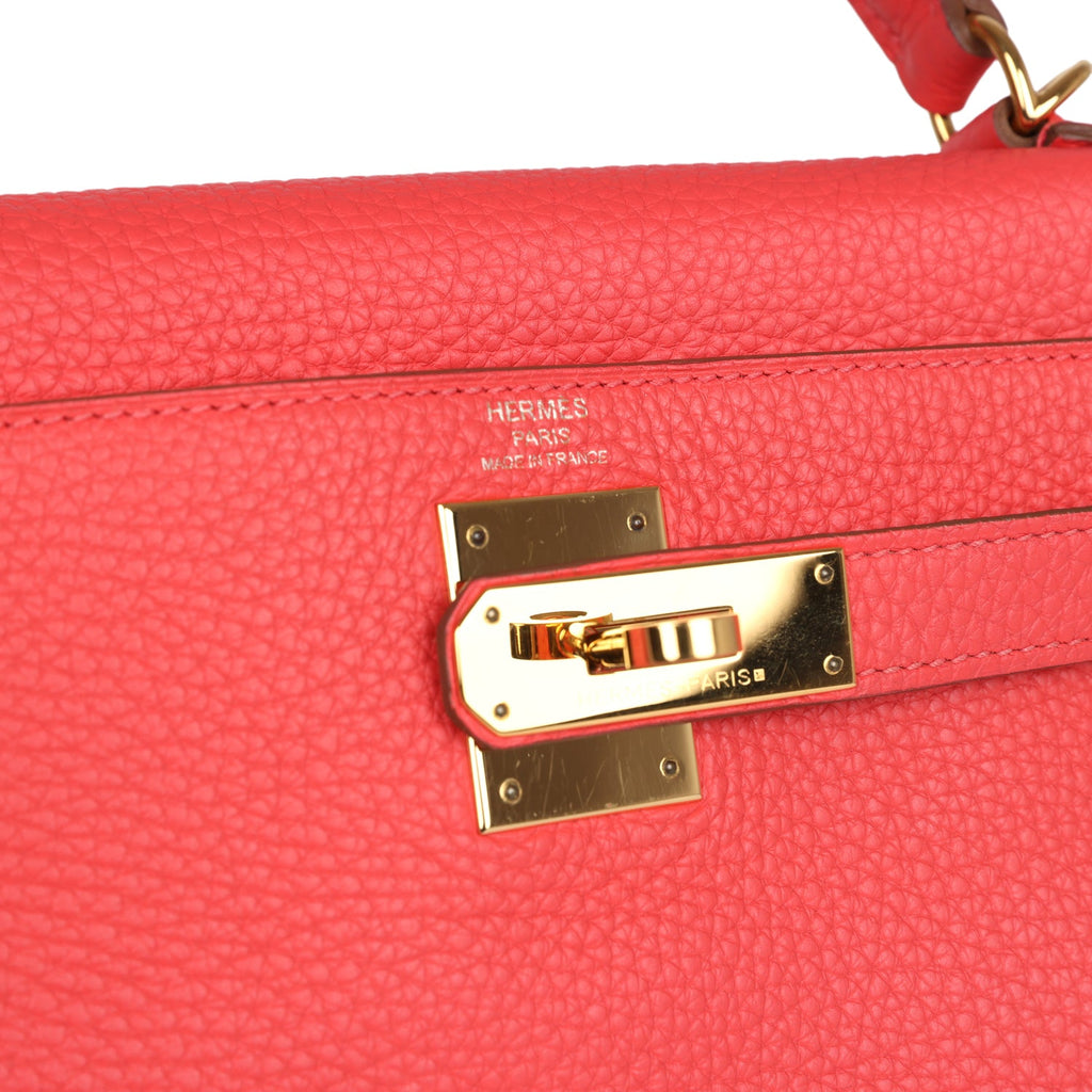 Hermes Kelly Retourne 28 Rose Jaipur Clemence Gold Hardware - Exclusu