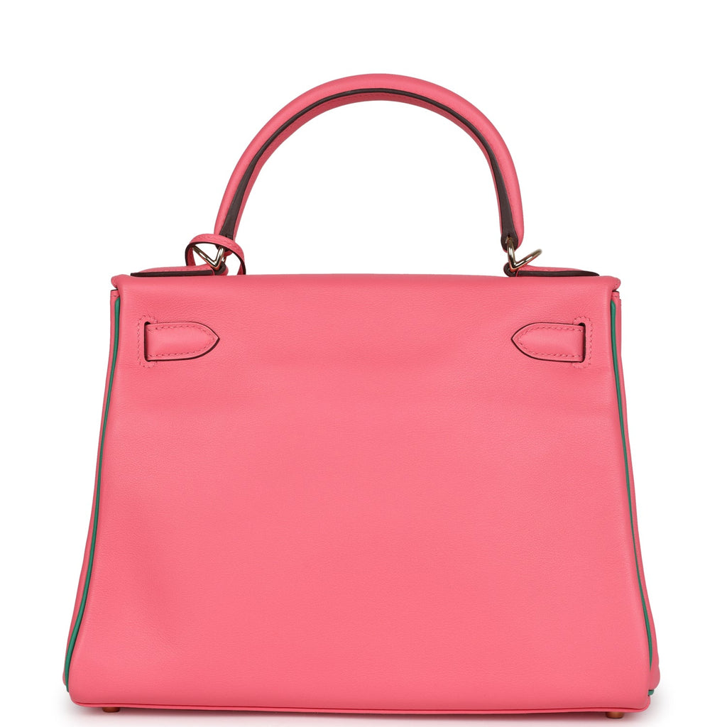 Hermes Special Order (HSS) Kelly Retourne 28 Rose Azalee and Vert Vertigo Swift Gold Hardware - Exclusu