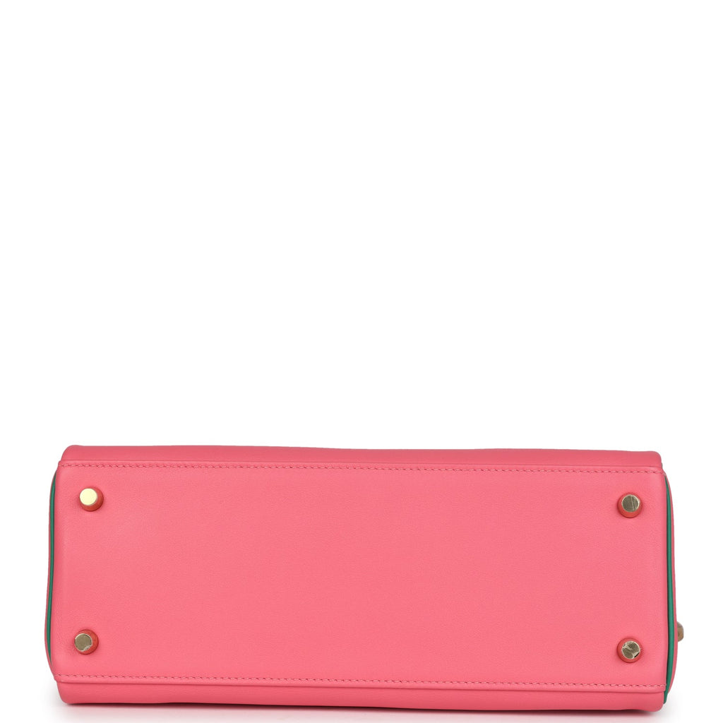 Hermes Special Order (HSS) Kelly Retourne 28 Rose Azalee and Vert Vertigo Swift Gold Hardware - Exclusu
