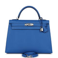 Hermes Kelly Sellier 32 Bleu France Epsom Palladium Hardware - Exclusu