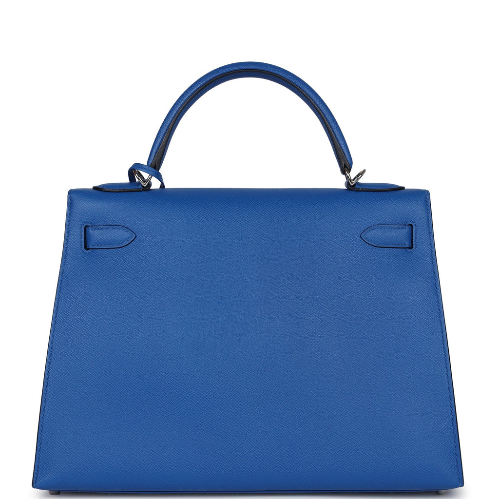 Hermes Kelly Sellier 32 Bleu France Epsom Palladium Hardware - Exclusu
