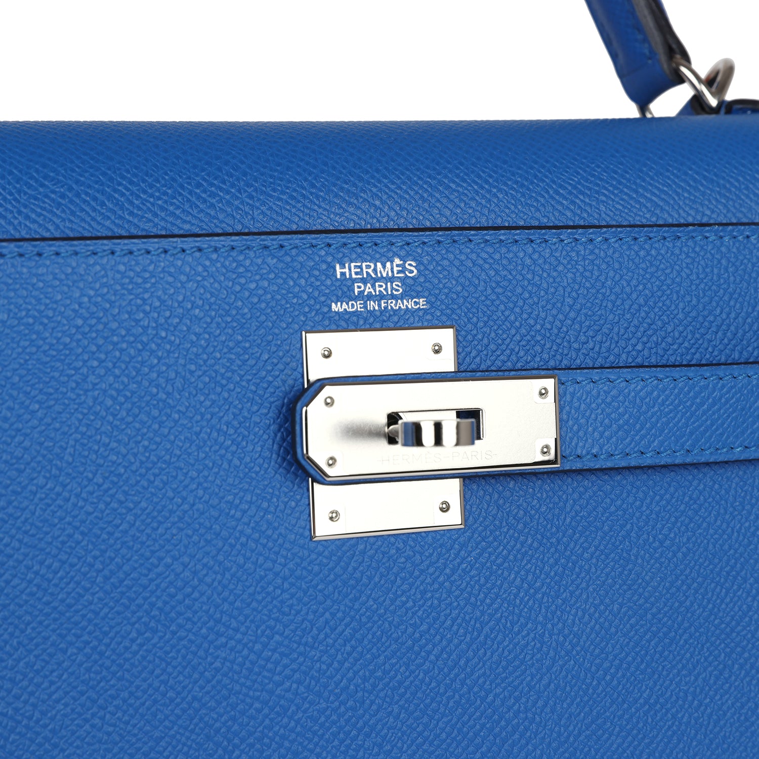 Hermes Kelly Sellier 32 Bleu France Epsom Palladium Hardware - Exclusu
