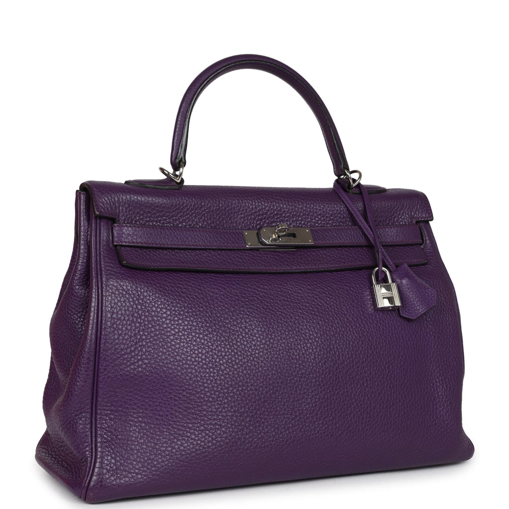 Hermes Kelly Retourne 35 Ultraviolet Clemence Palladium Hardware - Exclusu