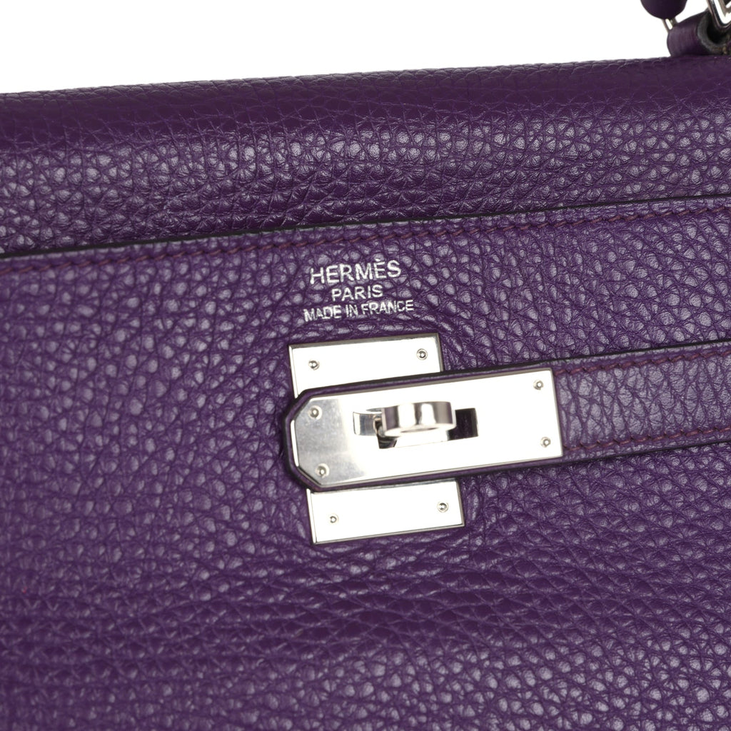 Hermes Kelly Retourne 35 Ultraviolet Clemence Palladium Hardware - Exclusu