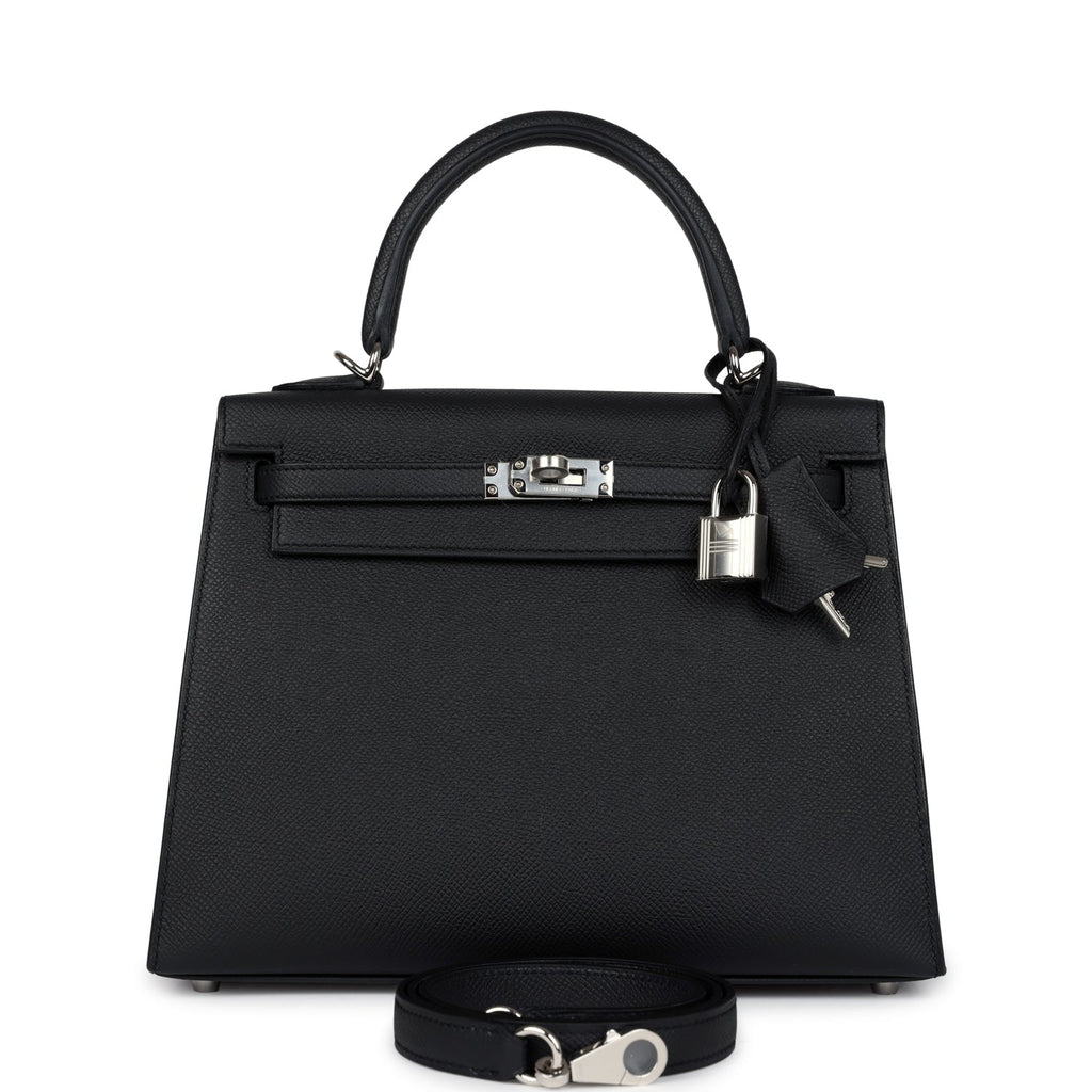 Hermes Kelly Sellier 25 Black Epsom Palladium Hardware - Exclusu