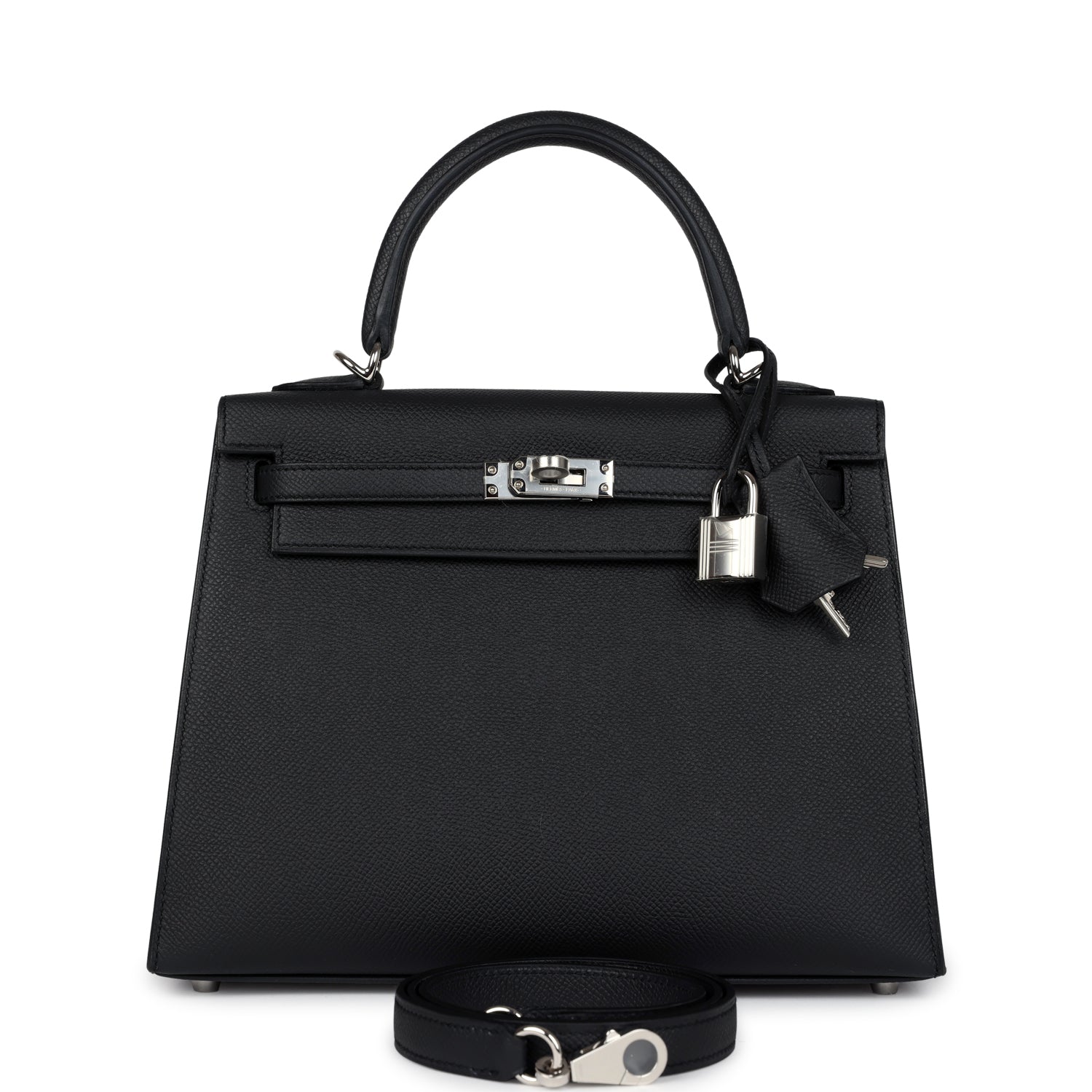 Hermes Kelly Sellier 25 Black Epsom Palladium Hardware - Exclusu