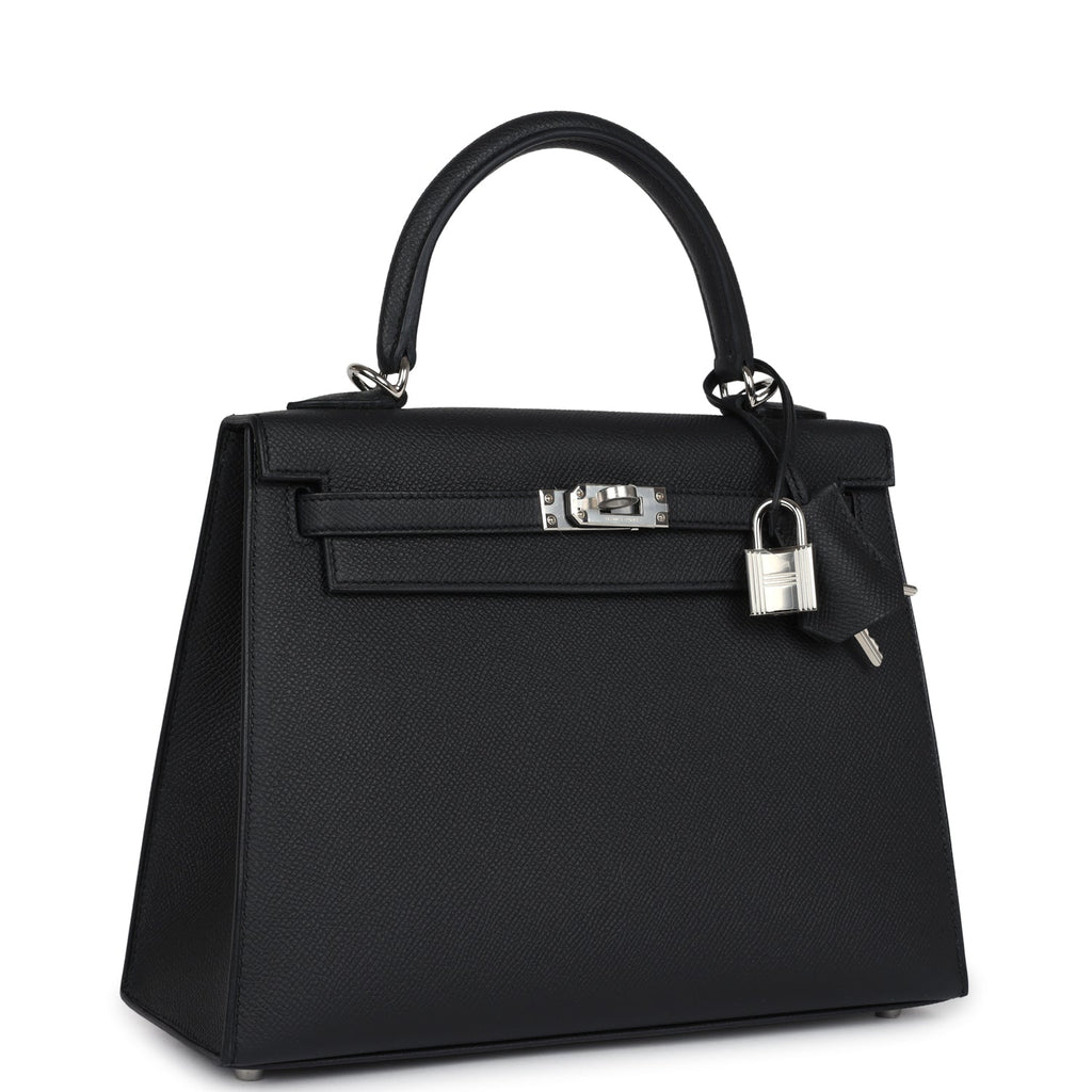 Hermes Kelly Sellier 25 Black Epsom Palladium Hardware - Exclusu