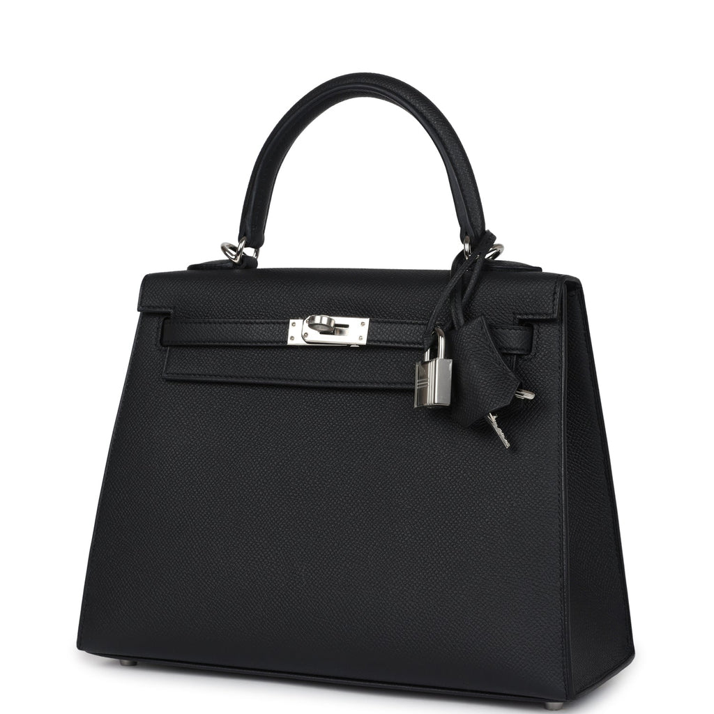 Hermes Kelly Sellier 25 Black Epsom Palladium Hardware - Exclusu