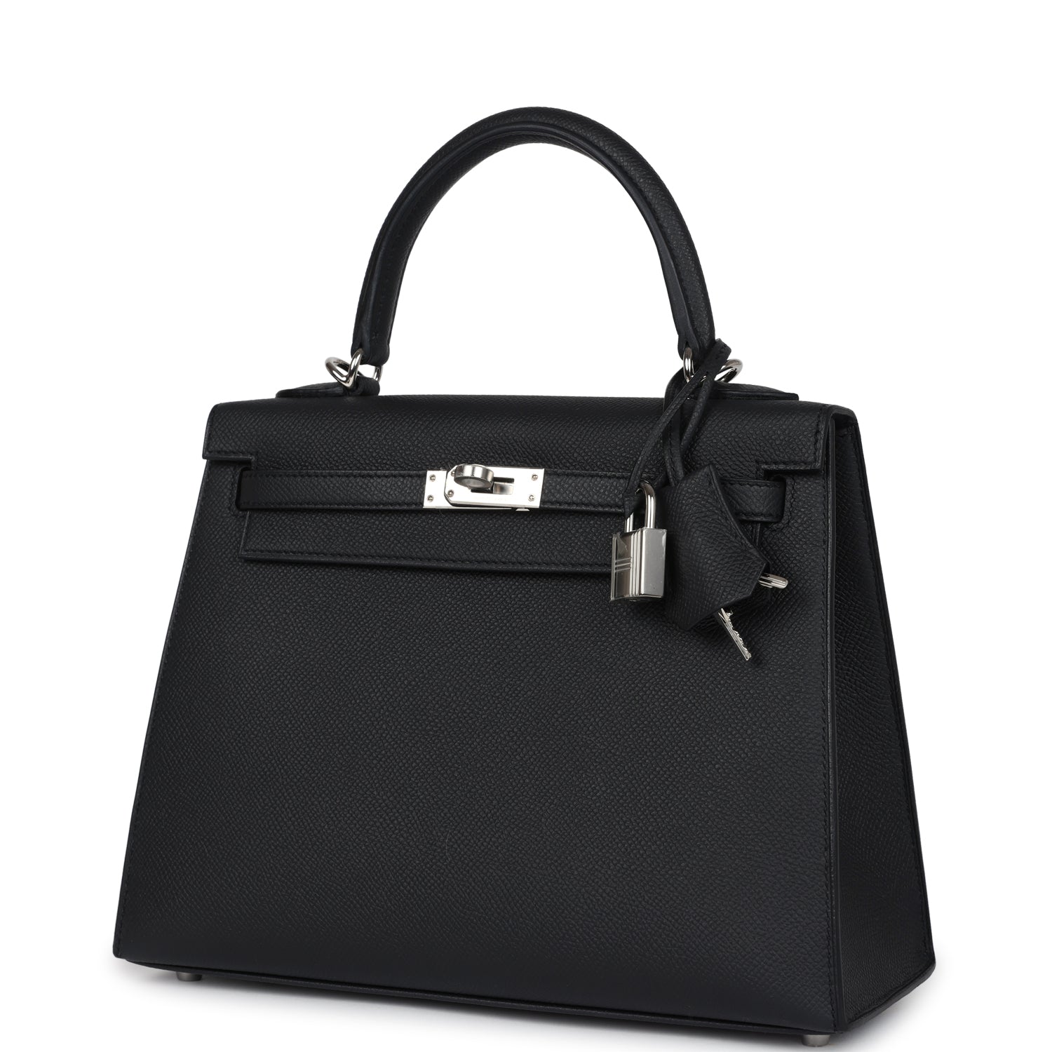 Hermes Kelly Sellier 25 Black Epsom Palladium Hardware - Exclusu