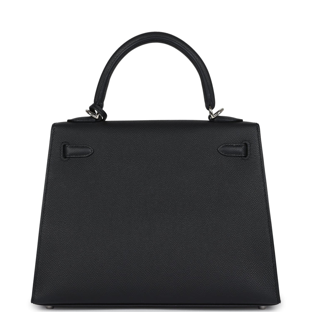 Hermes Kelly Sellier 25 Black Epsom Palladium Hardware - Exclusu