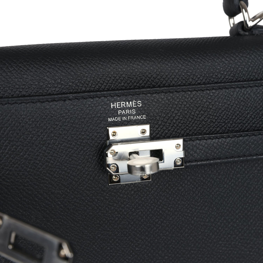 Hermes Kelly Sellier 25 Black Epsom Palladium Hardware - Exclusu