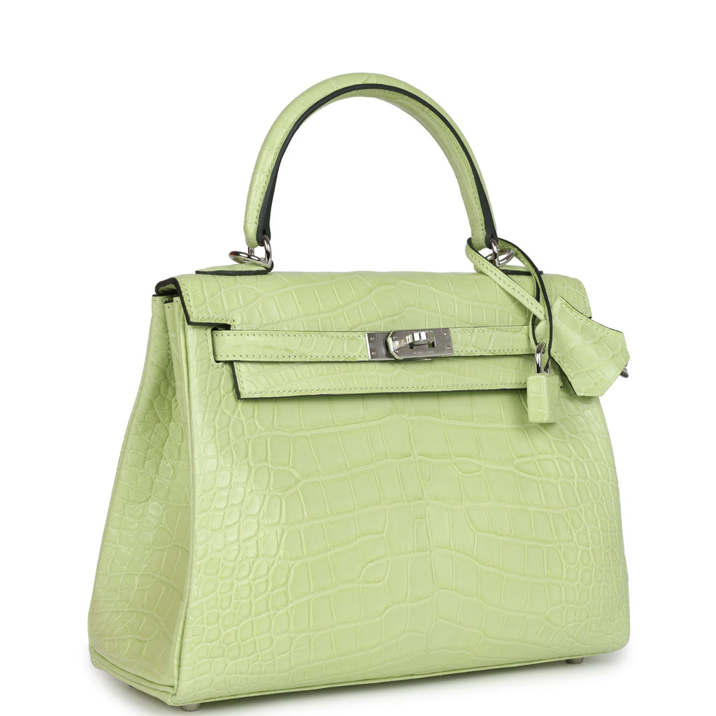 Hermes Kelly Retourne 25 Jaune Bourgeon Matte Alligator Palladium Hardware - Exclusu