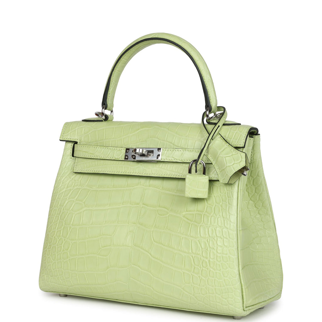 Hermes Kelly Retourne 25 Jaune Bourgeon Matte Alligator Palladium Hardware - Exclusu