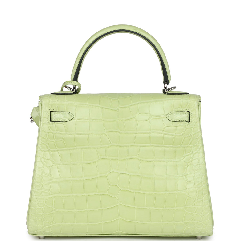 Hermes Kelly Retourne 25 Jaune Bourgeon Matte Alligator Palladium Hardware - Exclusu