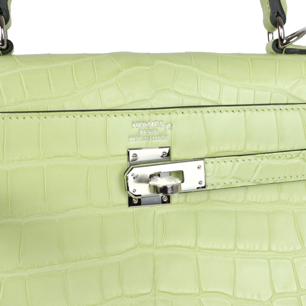 Hermes Kelly Retourne 25 Jaune Bourgeon Matte Alligator Palladium Hardware - Exclusu