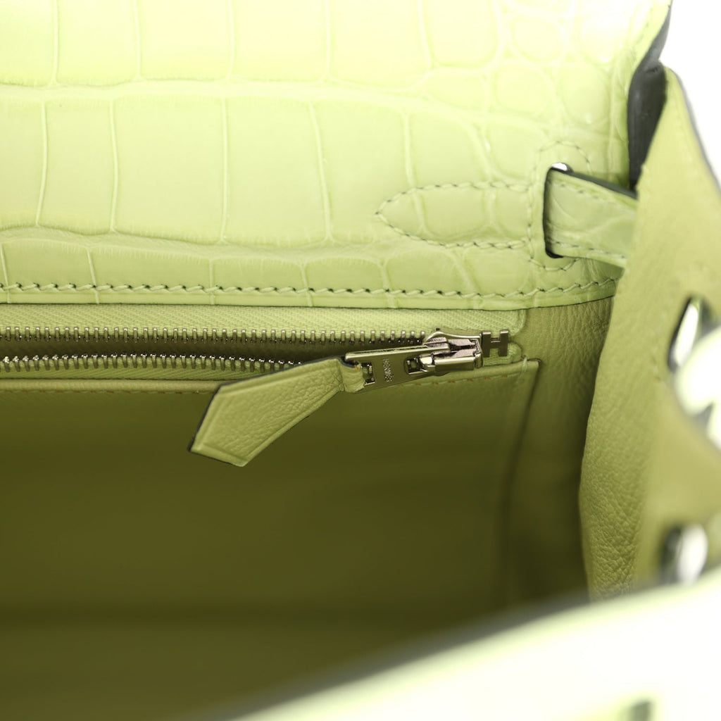Hermes Kelly Retourne 25 Jaune Bourgeon Matte Alligator Palladium Hardware - Exclusu