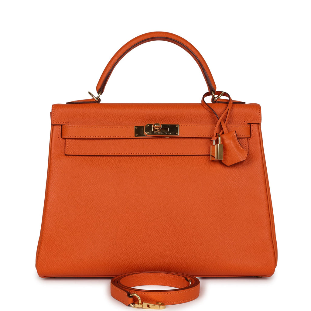 Hermes Kelly Retourne 32 Orange H Epsom Gold Hardware - Exclusu