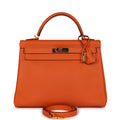 Hermes Kelly Retourne 32 Orange H Epsom Gold Hardware - Exclusu