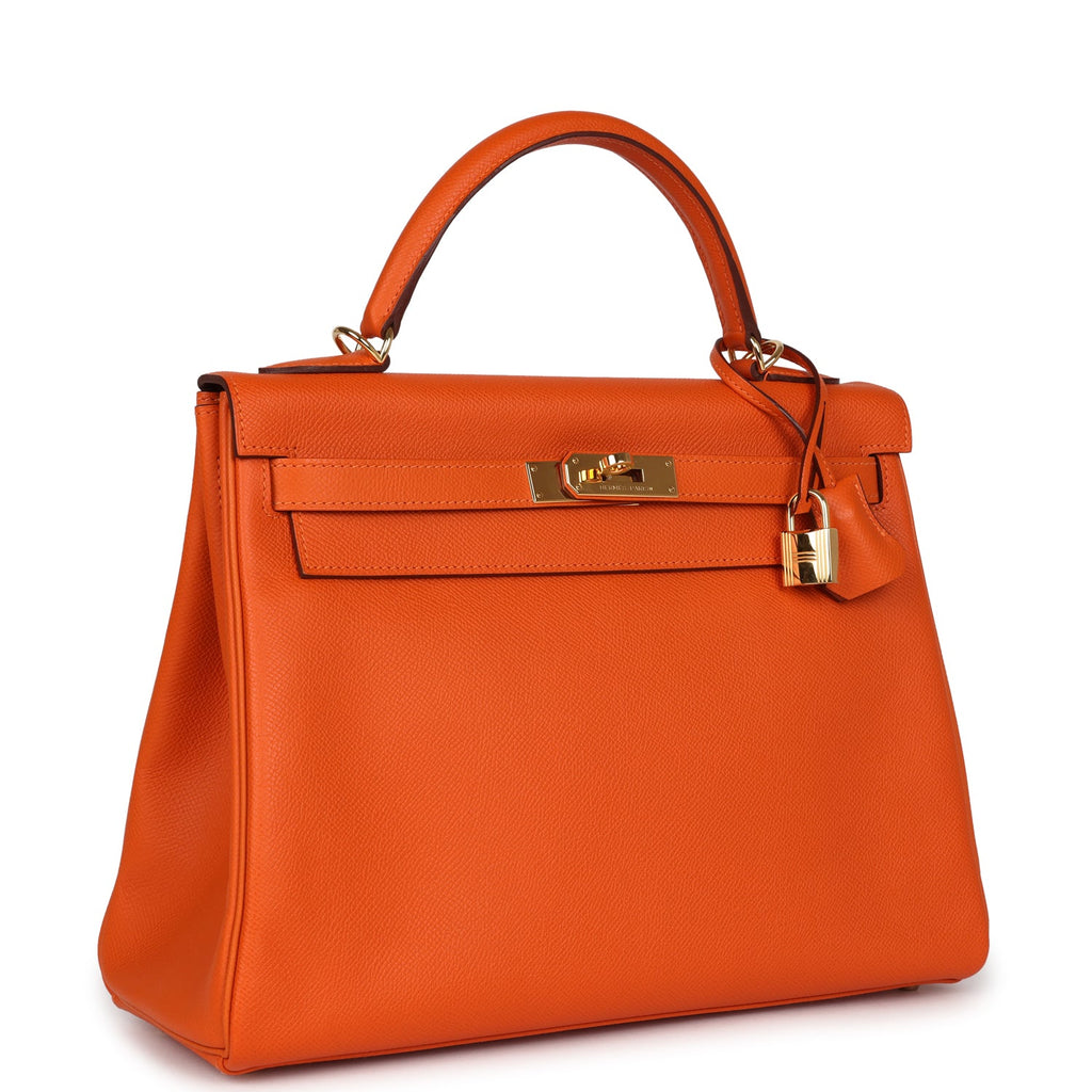 Hermes Kelly Retourne 32 Orange H Epsom Gold Hardware - Exclusu