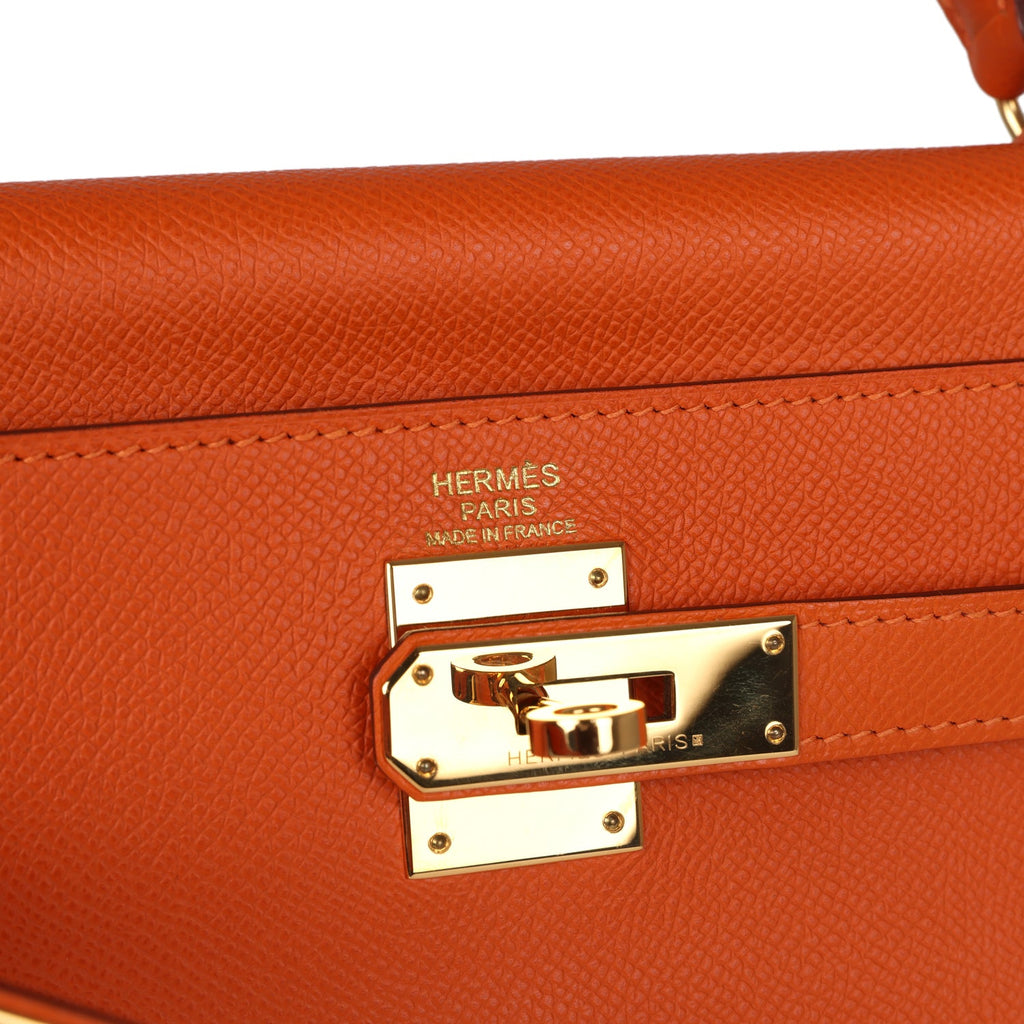 Hermes Kelly Retourne 32 Orange H Epsom Gold Hardware - Exclusu