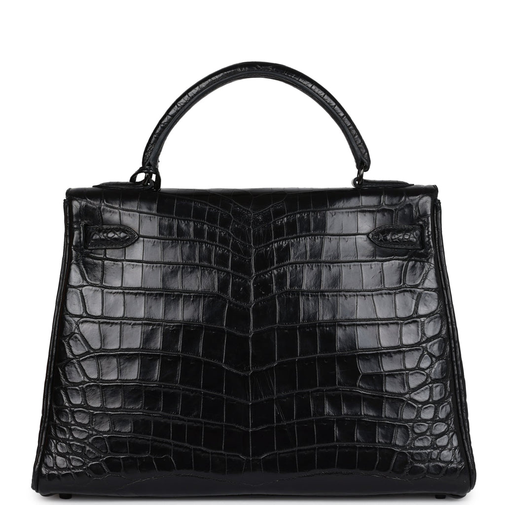 Hermes Kelly Retourne 32 SO Black Matte Niloticus Crocodile Black Hardware - Exclusu
