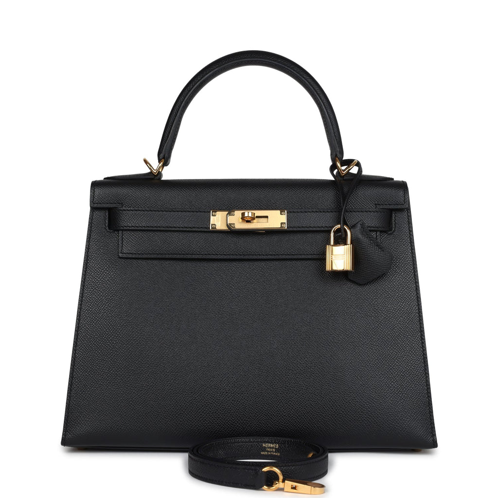 Hermes Kelly Sellier 28 Black Epsom Gold Hardware - Exclusu