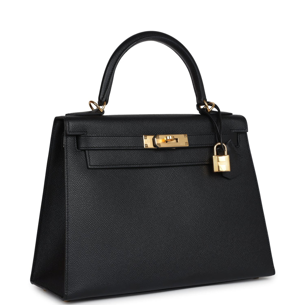 Hermes Kelly Sellier 28 Black Epsom Gold Hardware - Exclusu