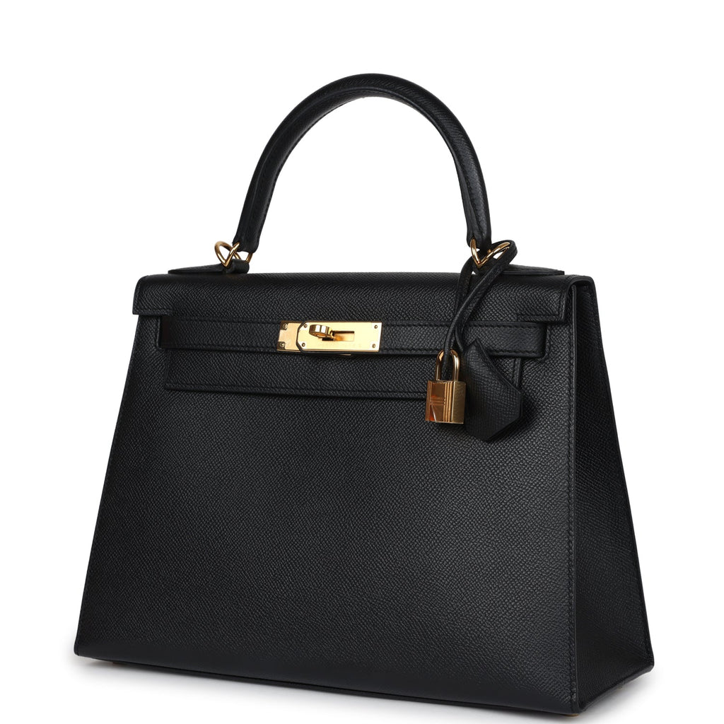 Hermes Kelly Sellier 28 Black Epsom Gold Hardware - Exclusu