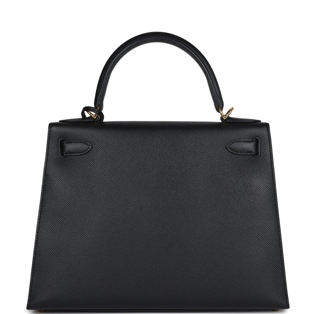 Hermes Kelly Sellier 28 Black Epsom Gold Hardware - Exclusu