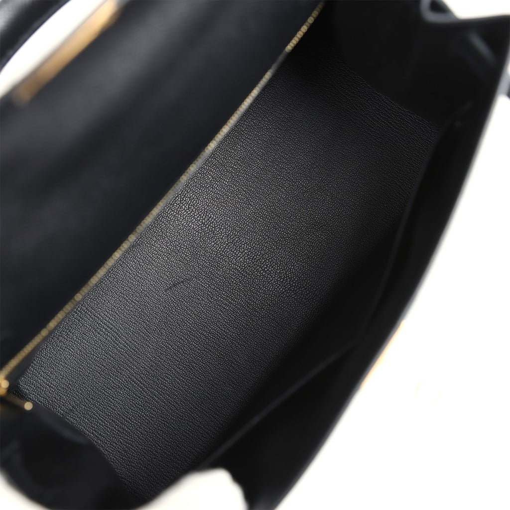 Hermes Kelly Sellier 28 Black Epsom Gold Hardware - Exclusu