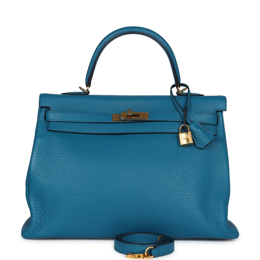 Hermes Kelly Retourne 35 Cobalt Clemence Gold Hardware - Exclusu