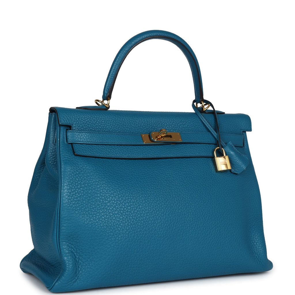 Hermes Kelly Retourne 35 Cobalt Clemence Gold Hardware - Exclusu