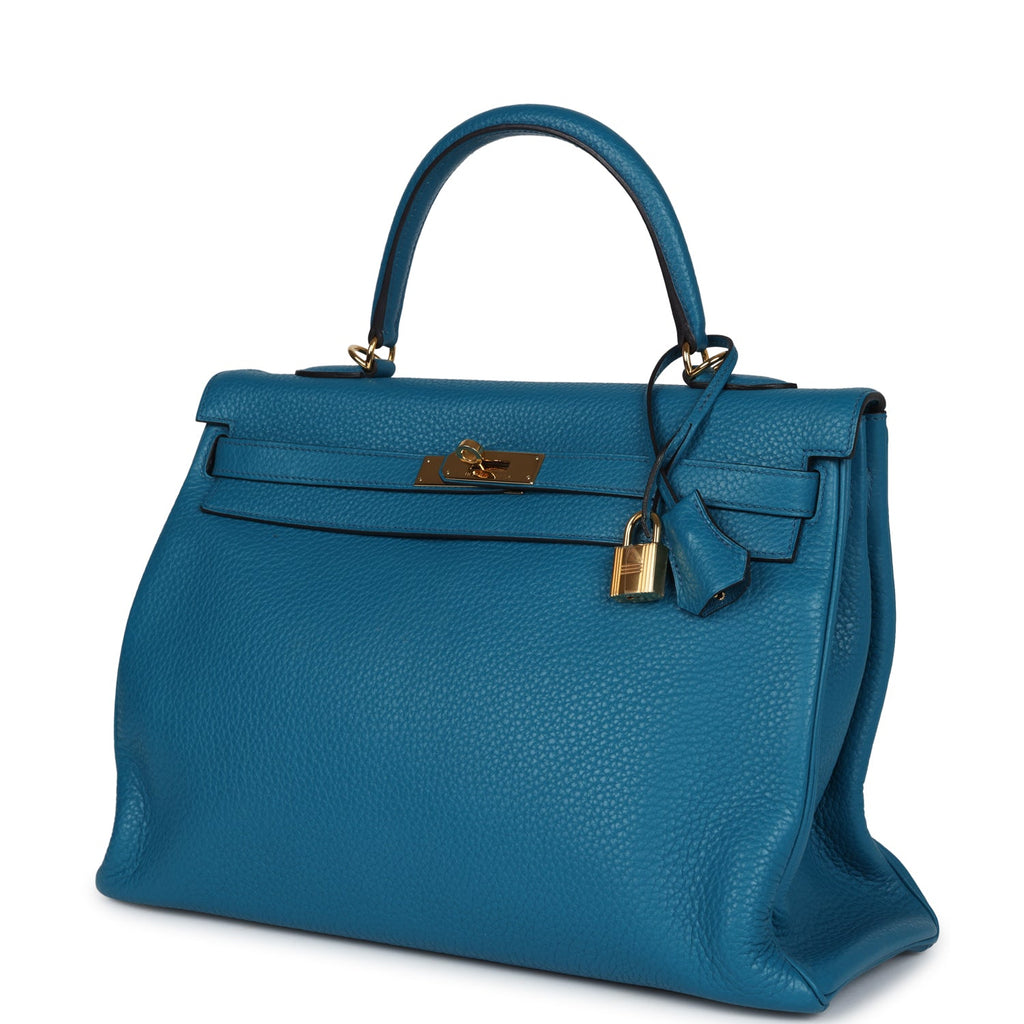 Hermes Kelly Retourne 35 Cobalt Clemence Gold Hardware - Exclusu