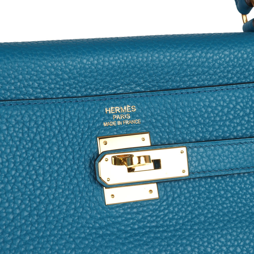 Hermes Kelly Retourne 35 Cobalt Clemence Gold Hardware - Exclusu