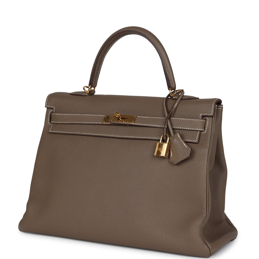 Hermes Kelly Retourne 35 Etoupe Togo Gold Hardware - Exclusu