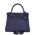 Hermes Kelly Retourne 28 Bleu Encre Verso Evercolor Palladium Hardware - Exclusu