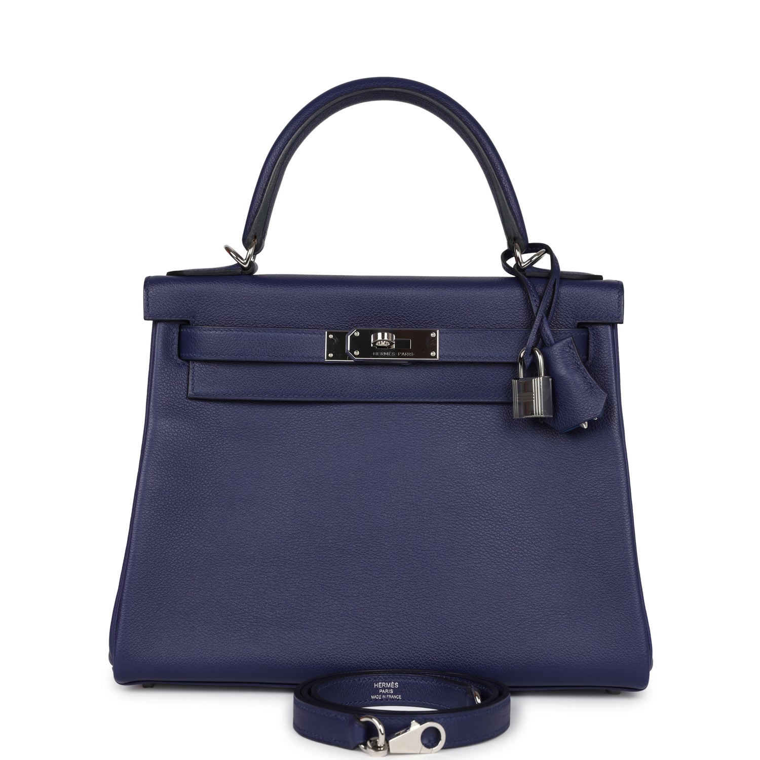 Hermes Kelly Retourne 28 Bleu Encre Verso Evercolor Palladium Hardware - Exclusu