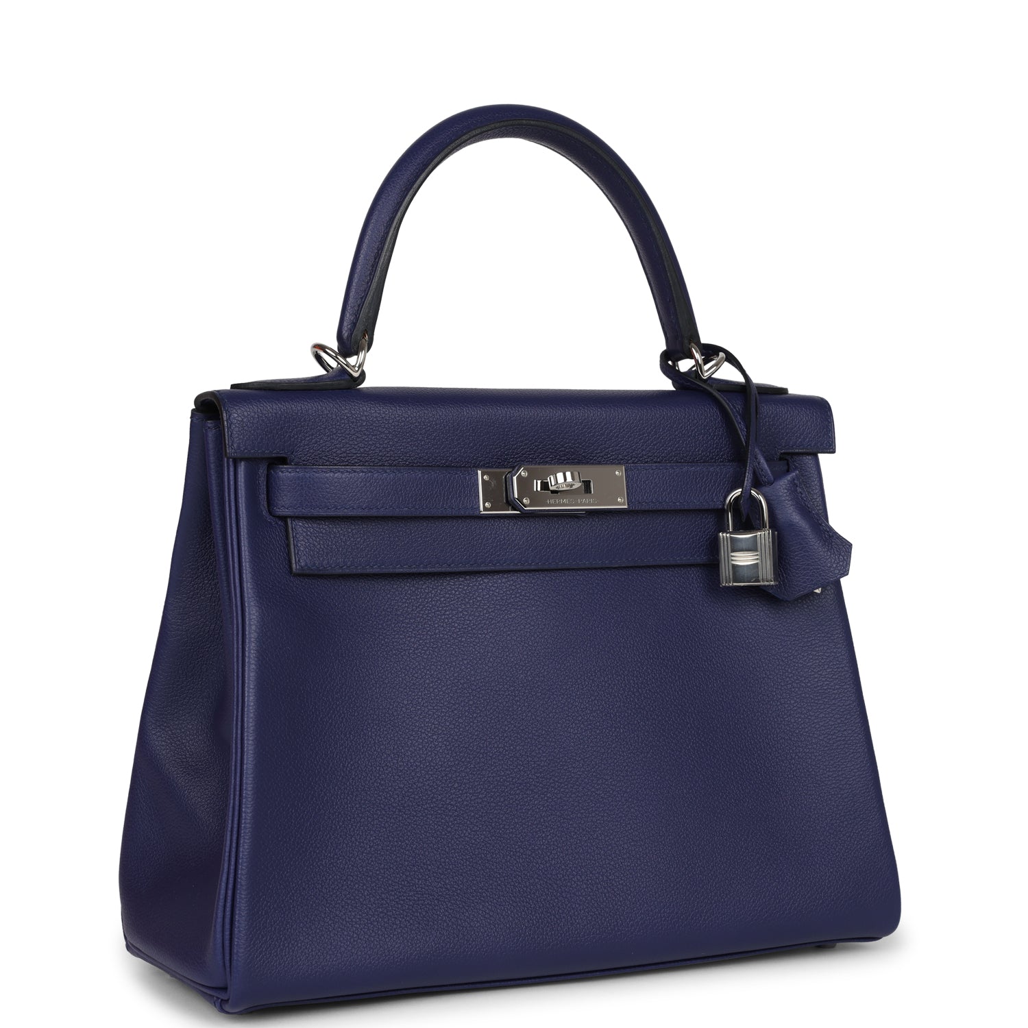 Hermes Kelly Retourne 28 Bleu Encre Verso Evercolor Palladium Hardware - Exclusu