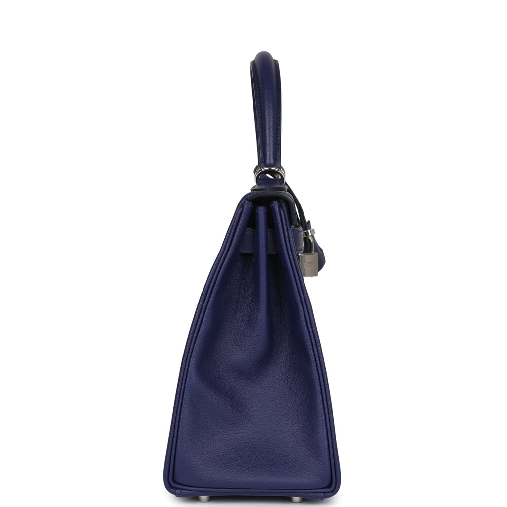 Hermes Kelly Retourne 28 Bleu Encre Verso Evercolor Palladium Hardware - Exclusu