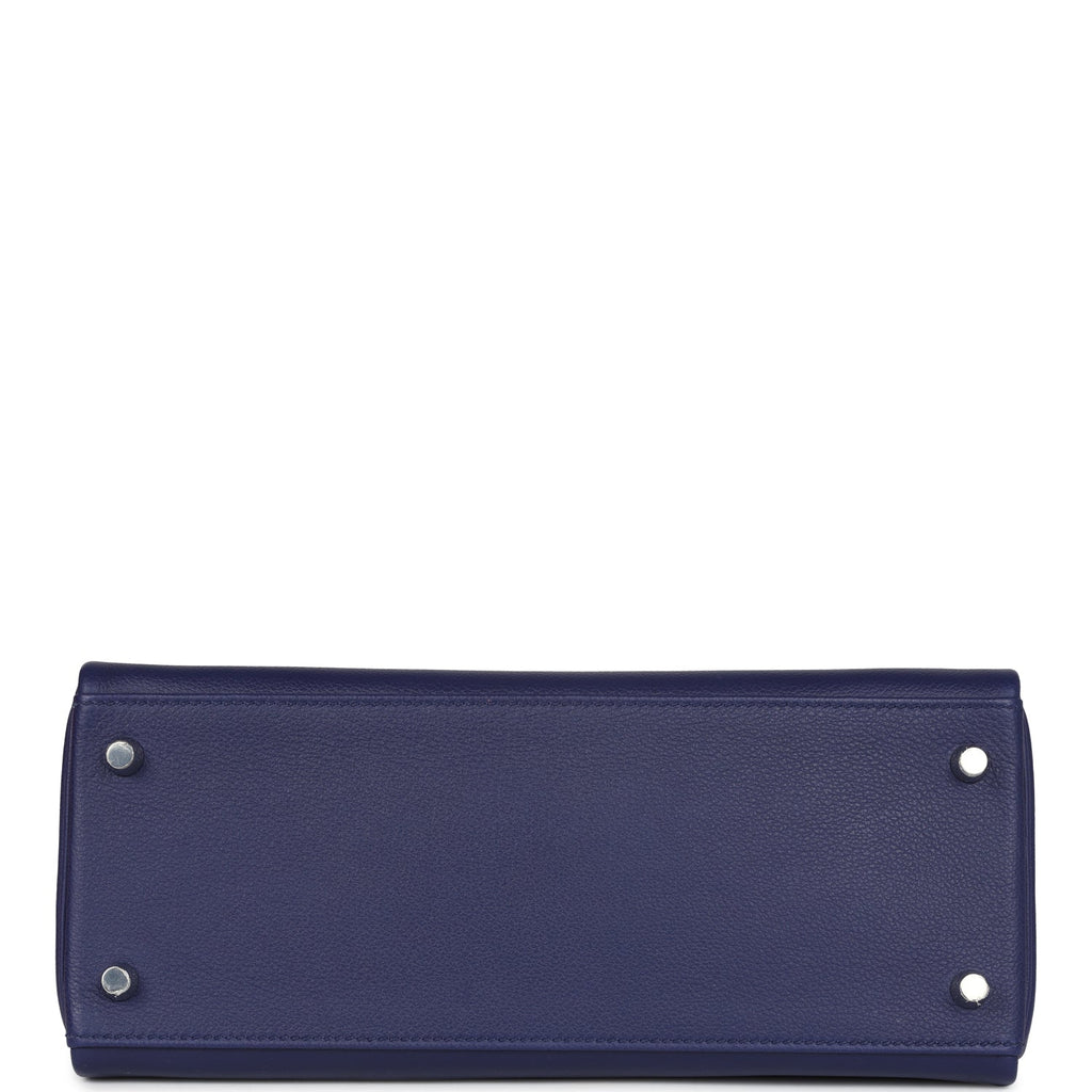 Hermes Kelly Retourne 28 Bleu Encre Verso Evercolor Palladium Hardware - Exclusu