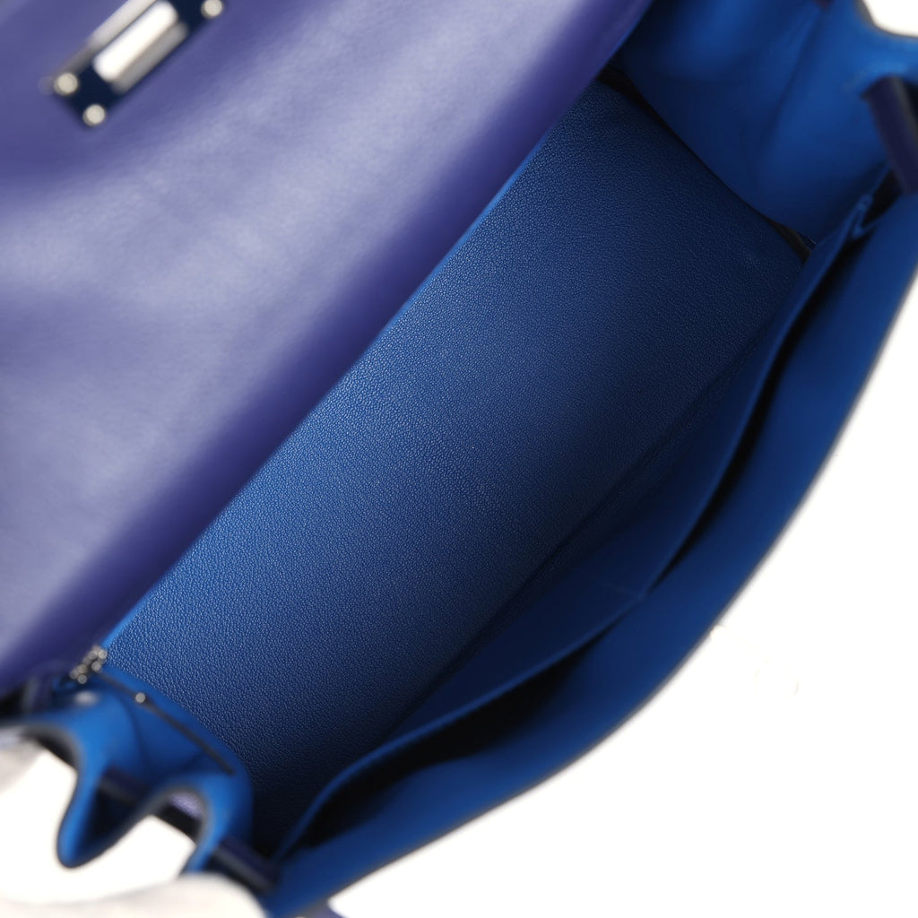 Hermes Kelly Retourne 28 Bleu Encre Verso Evercolor Palladium Hardware - Exclusu